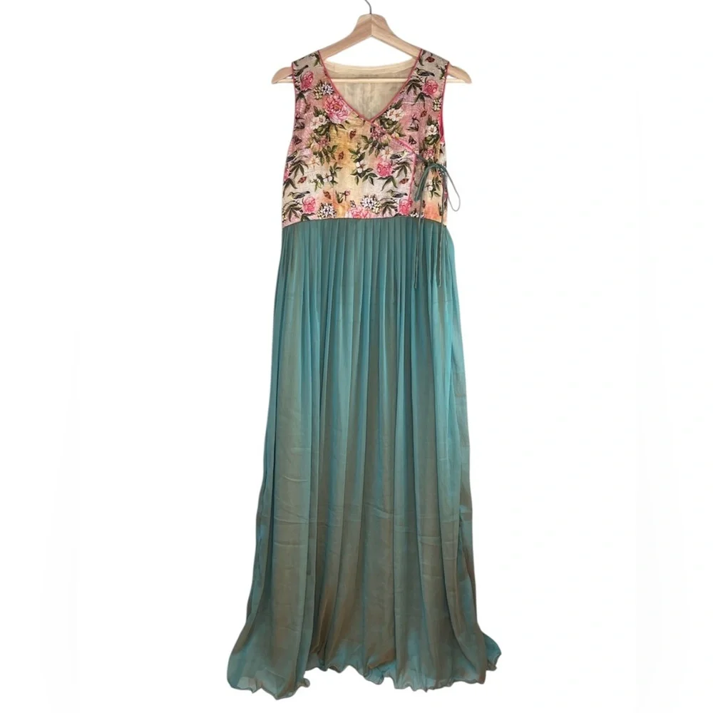 Vintage Dresses | Vintage Sz S Whimsical Fairy Garden Bird Ethereal Western Pleated Maxi Dress | Color: Blue/Green | Size: S | Sourcingforce's Closet Vintage Dresses | Vintage Sz S Whimsical Fairy Garden Bird Ethereal Western Pleated Maxi Dress | Color: Blue/Green | Size: S | Sourcingforce's Closet